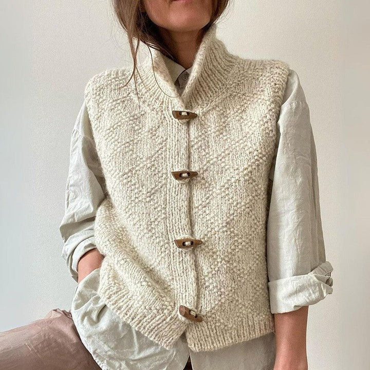 Womens Sleeveless Knitted Vest in Beige with Layering Versatility