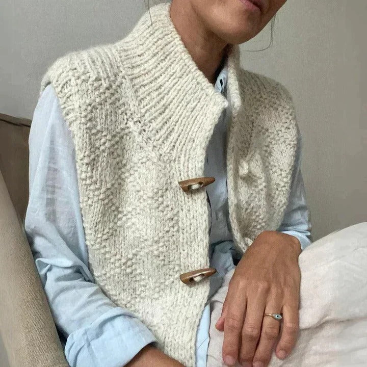 Womens Sleeveless Knitted Vest in Beige with Layering Versatility