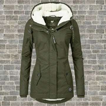 Pleated Winter Coat with Detachable Hood and Side Pockets