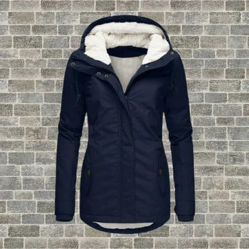 Pleated Winter Coat with Detachable Hood and Side Pockets