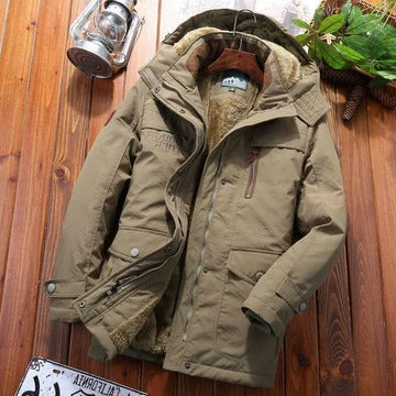 Insulated Winter Jacket with Adjustable Hood and Zippered Pockets