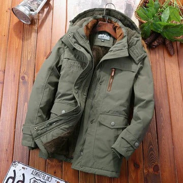 Insulated Winter Jacket with Adjustable Hood and Zippered Pockets