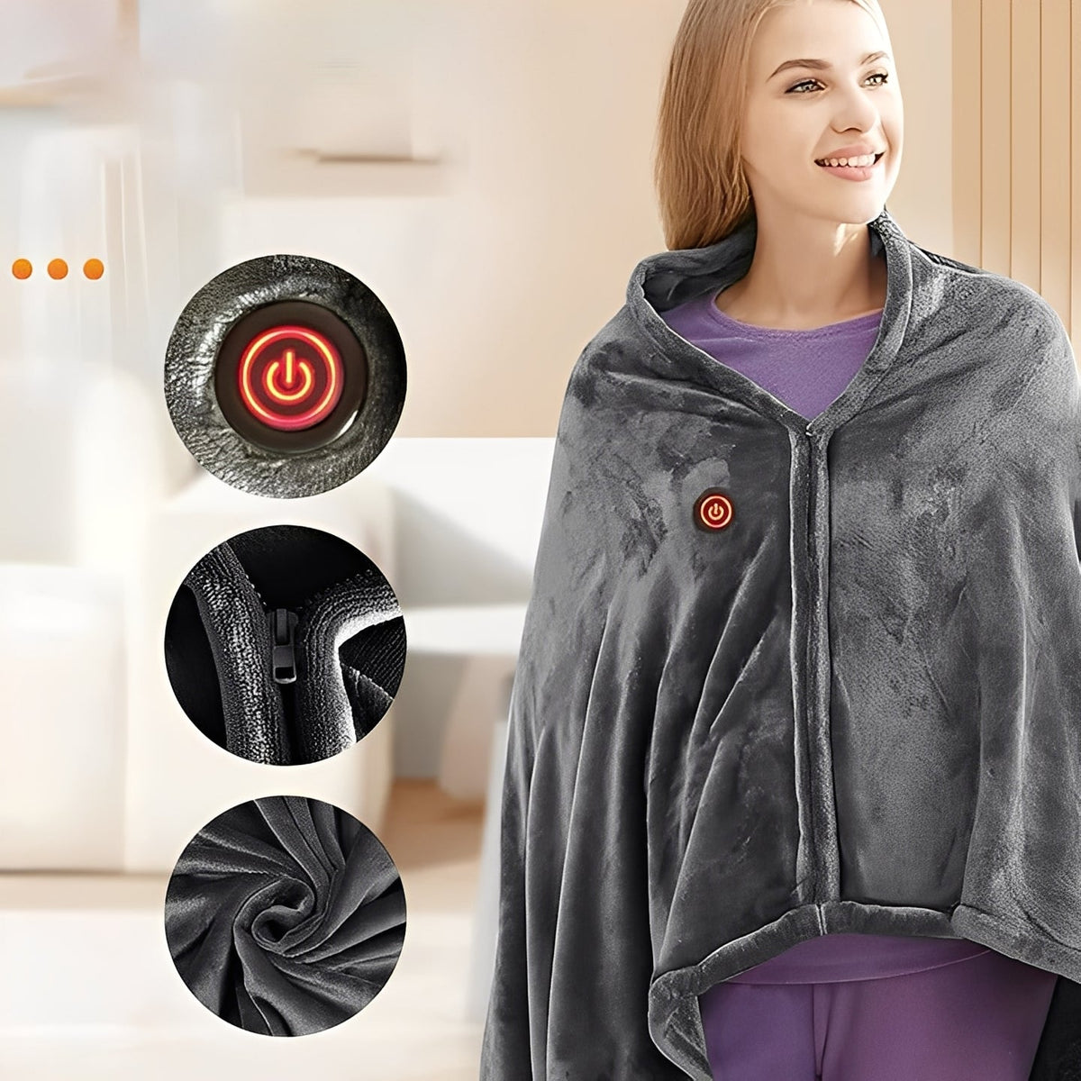 Heated Shawl with Adjustable Temperature Settings and Universal Power Port