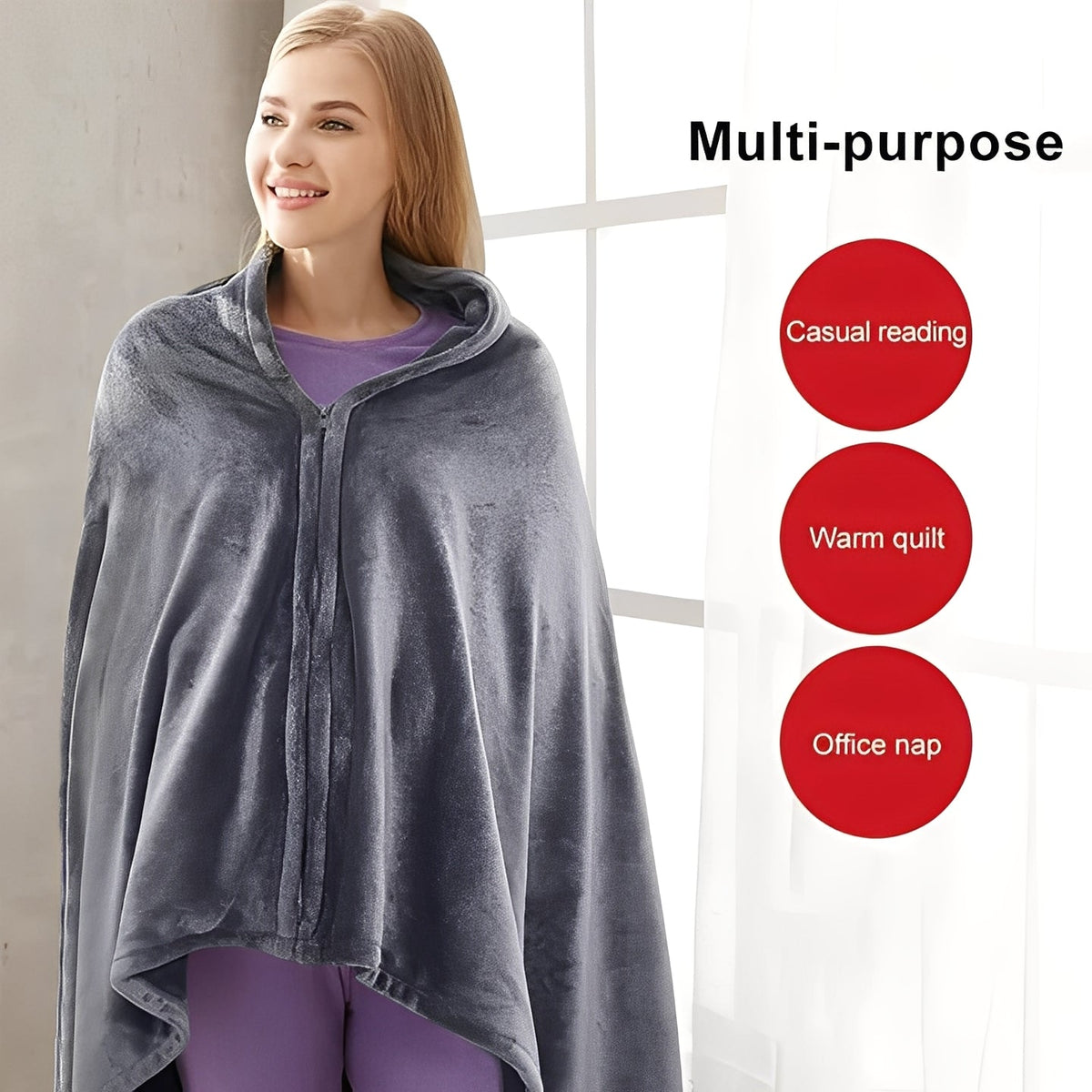 Heated Shawl with Adjustable Temperature Settings and Universal Power Port