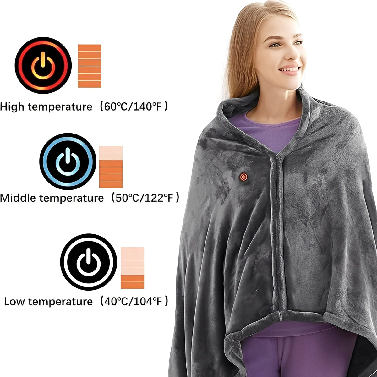 Heated Shawl with Adjustable Temperature Settings and Universal Power Port
