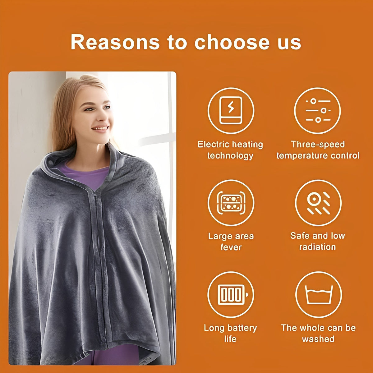 Heated Shawl with Adjustable Temperature Settings and Universal Power Port