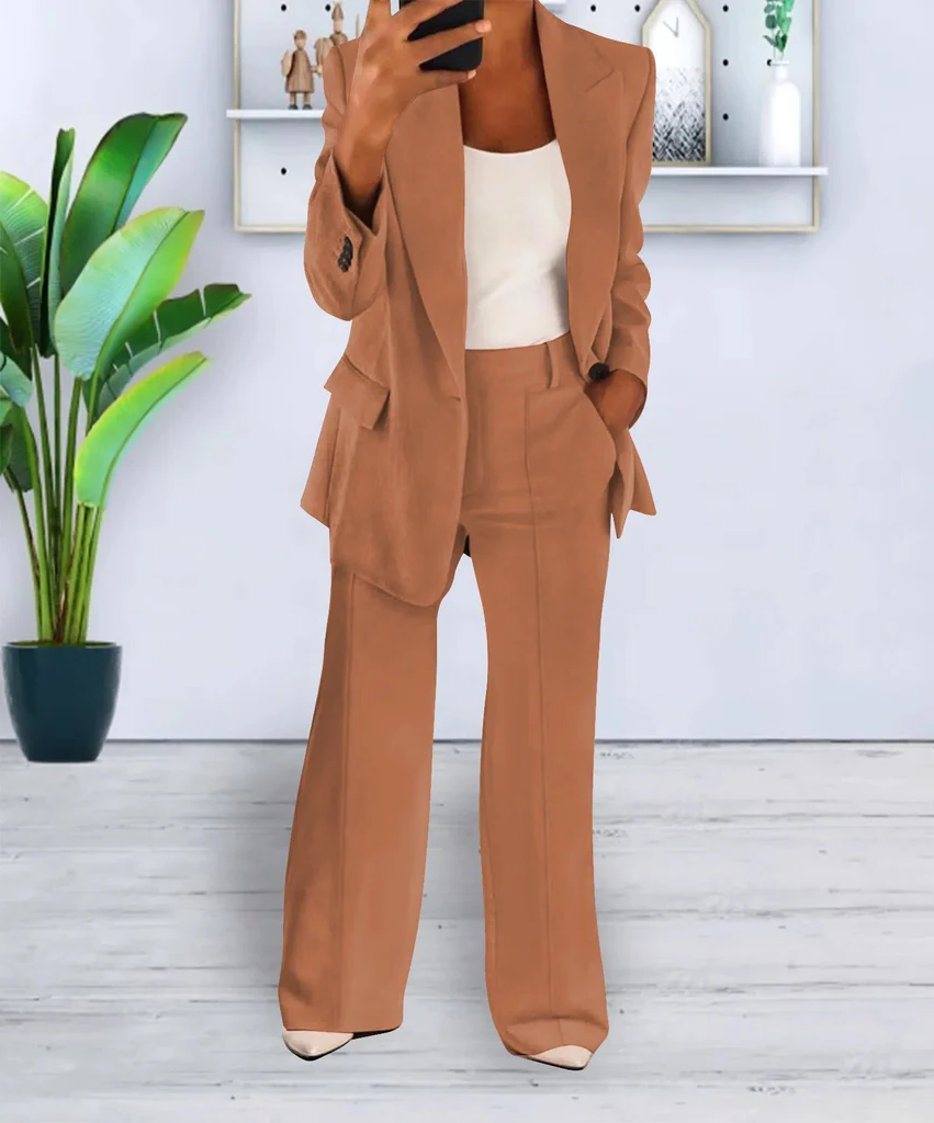 Women's Two Piece Suit with Jacket and Tailored Trousers, Cotton Blend
