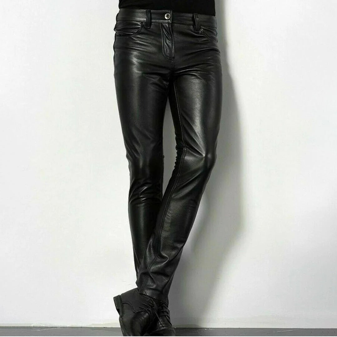 Faux Leather Pants with Polyester Lining and Fitted Cut for Fall