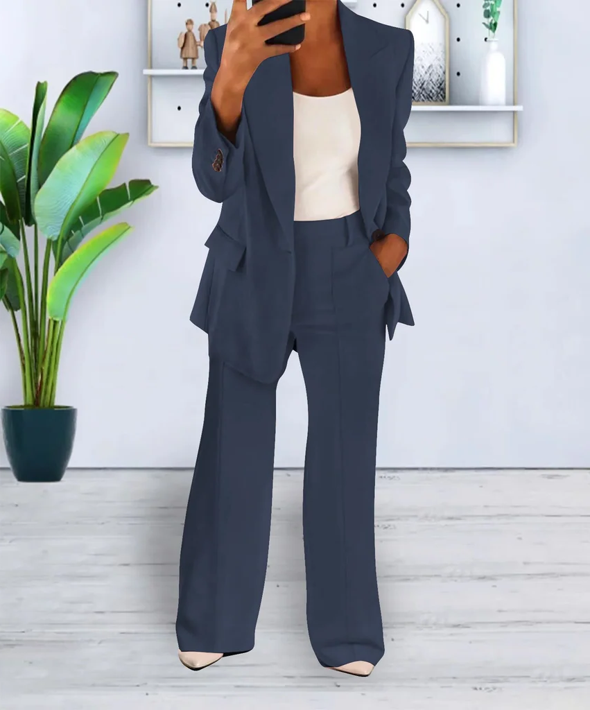 Women's Two Piece Suit with Jacket and Tailored Trousers, Cotton Blend
