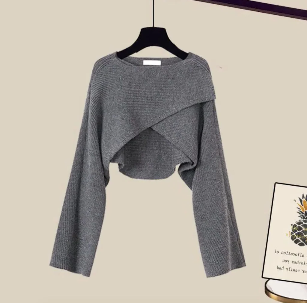 Knitted Sweater Set with Wide Leg Pants and Stretch Waistband