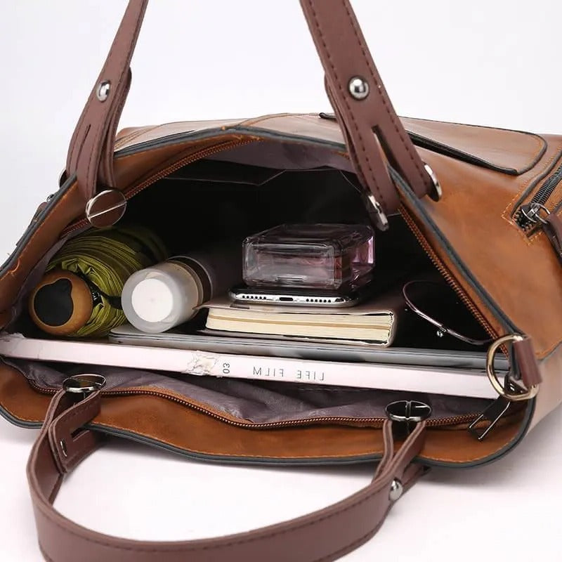 Zippered Handbag with Multiple Pockets and Adjustable Shoulder Strap