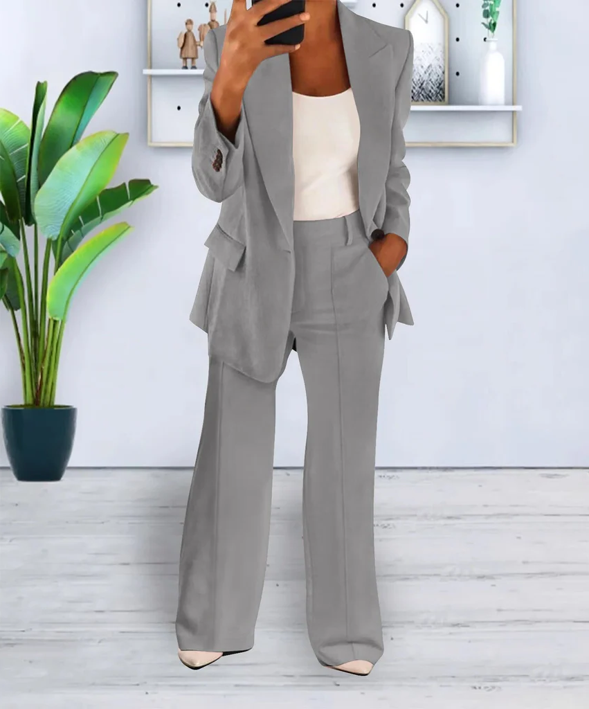 Women's Two Piece Suit with Jacket and Tailored Trousers, Cotton Blend