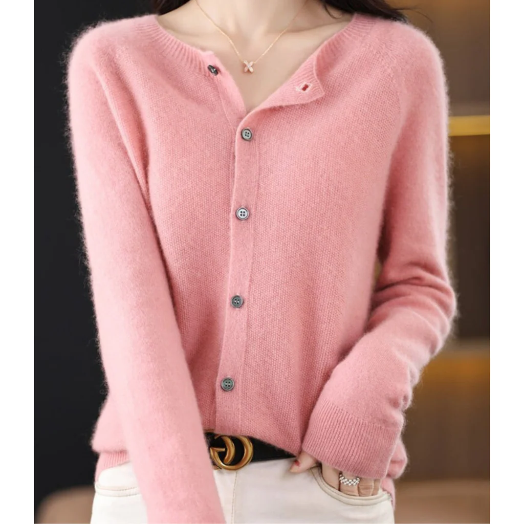 Womens V Neck Button Sweater with Long Sleeves