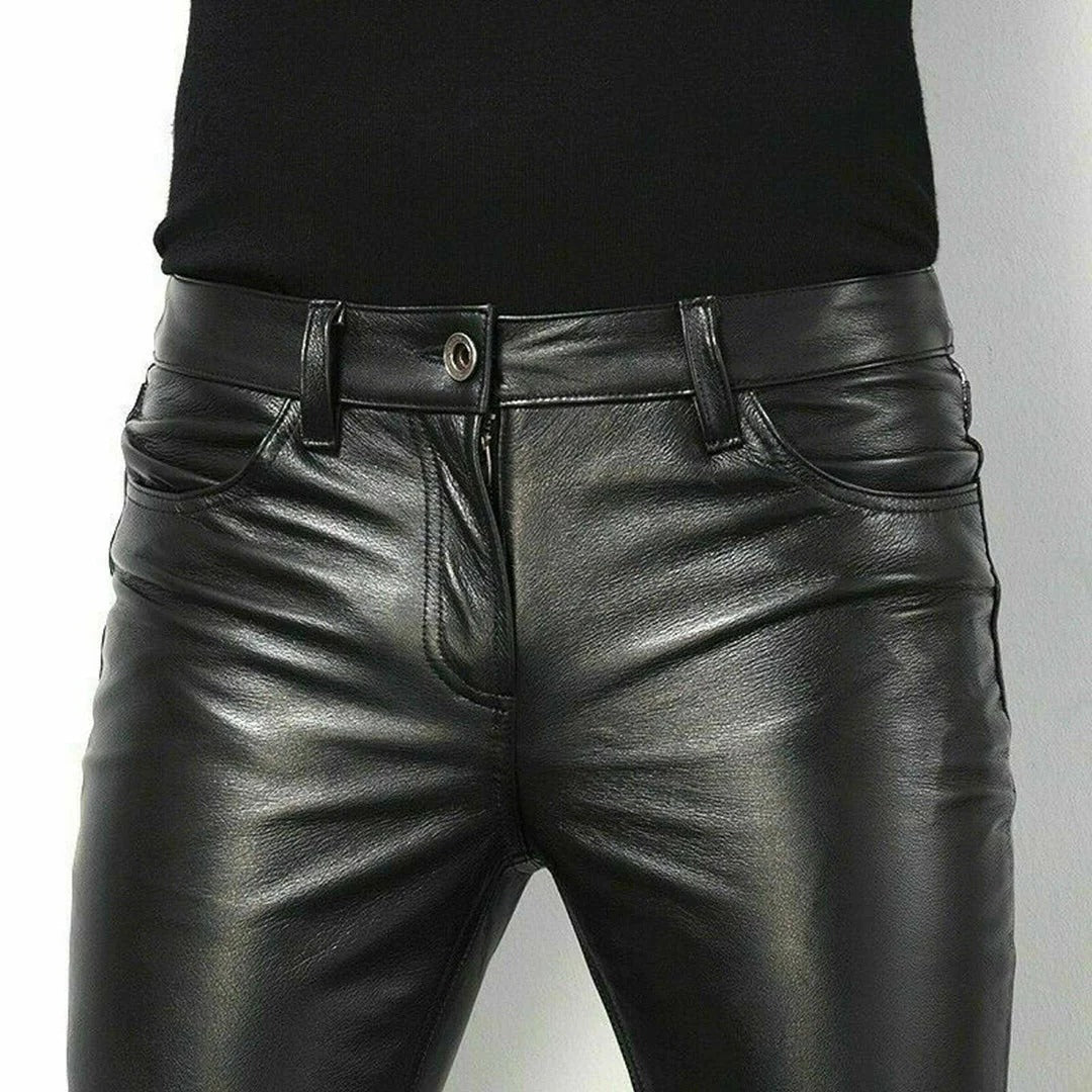 Faux Leather Pants with Polyester Lining and Fitted Cut for Fall