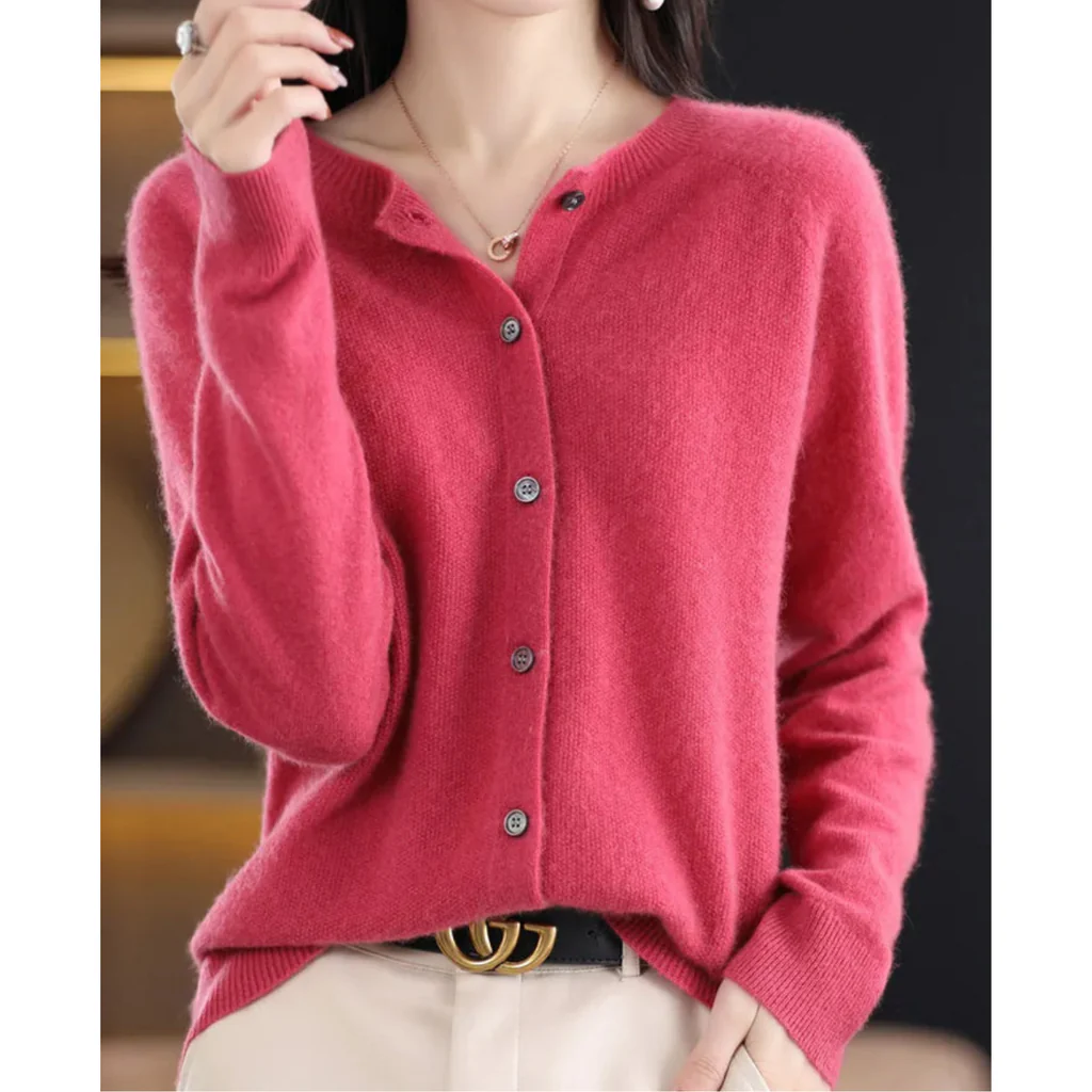 Womens V Neck Button Sweater with Long Sleeves