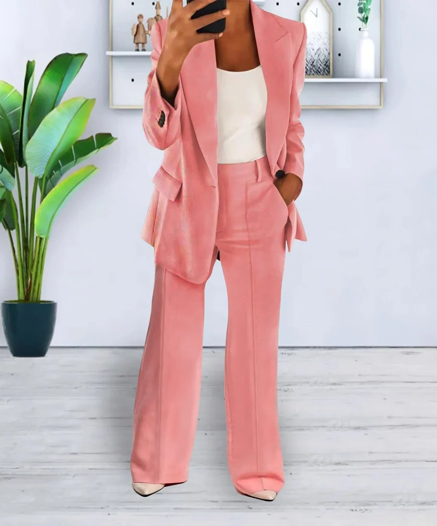 Women's Two Piece Suit with Jacket and Tailored Trousers, Cotton Blend