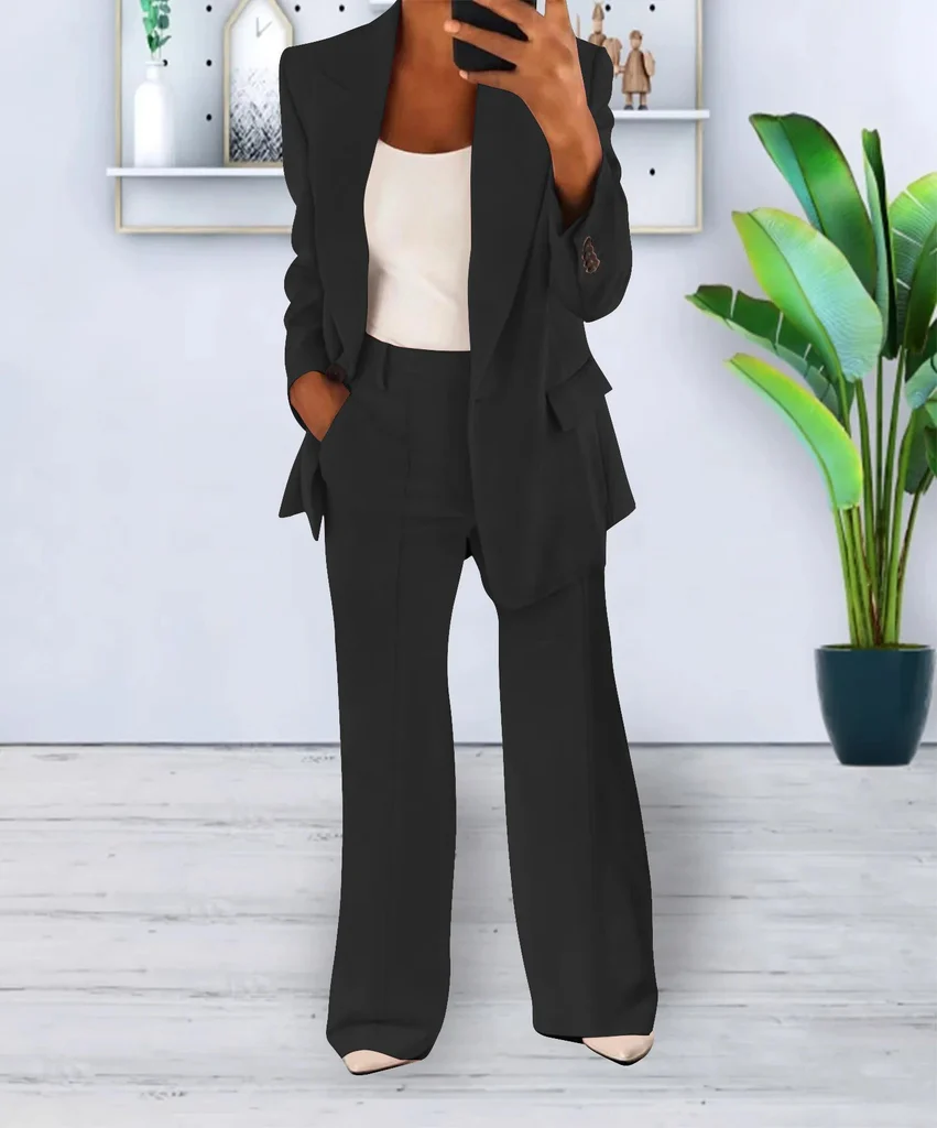 Women's Two Piece Suit with Jacket and Tailored Trousers, Cotton Blend