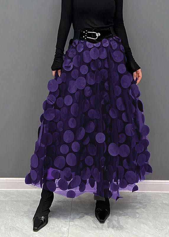 Polka Dot Tulle Skirt with Elastic Waist and Flowing Patchwork Design