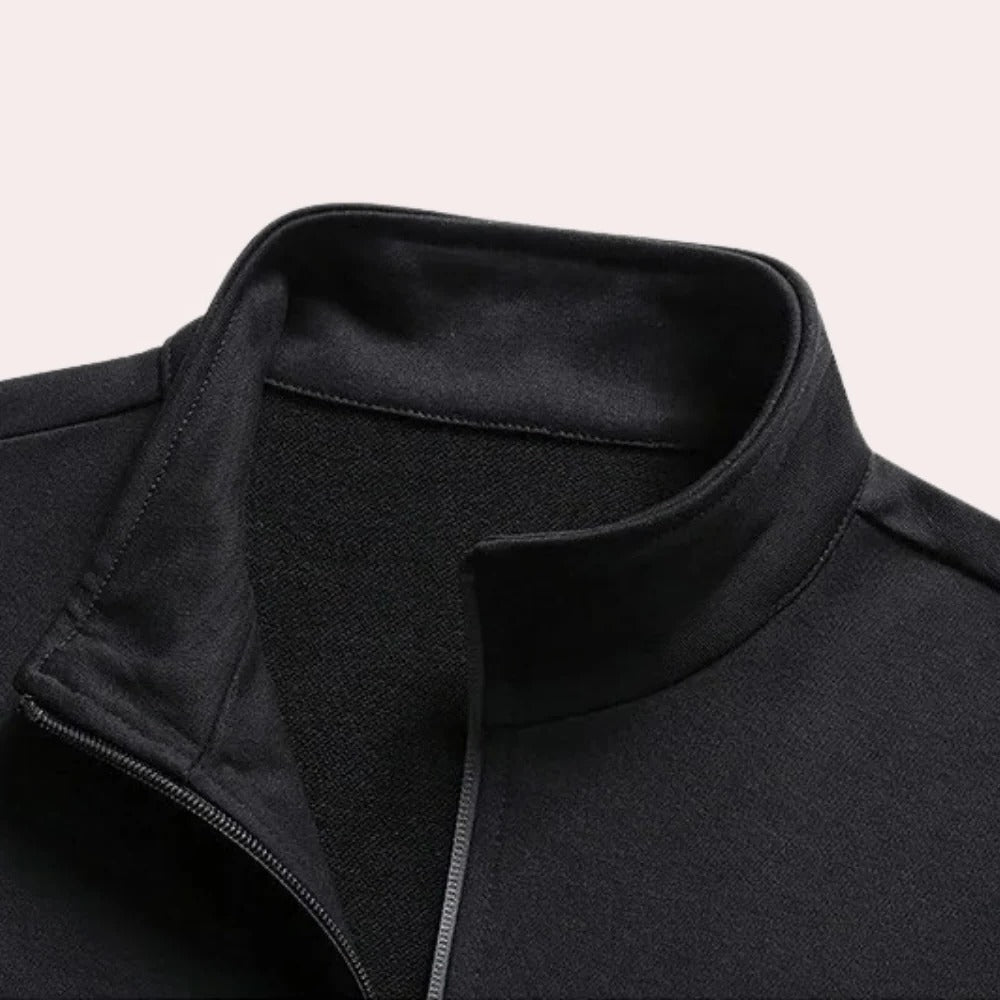 Men's Tracksuit with Standup Collar and Elasticated Cuffs, Full Length Black