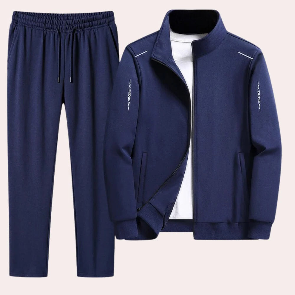Men's Tracksuit with Standup Collar and Elasticated Cuffs, Full Length Black