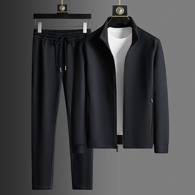 Stretchy Two-Piece Tracksuit with Zip Jacket and Elastic Waistband Pants