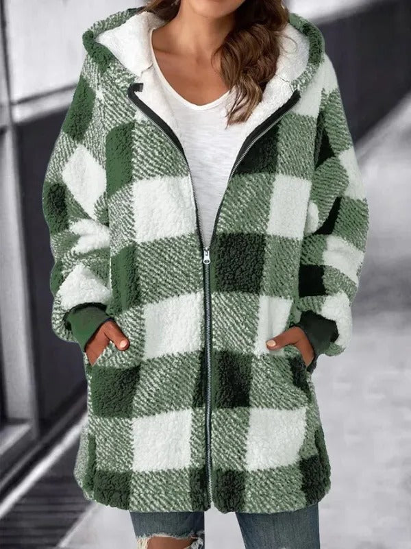 Women's Hooded Fleece Cardigan with Relaxed Fit and Long Sleeves