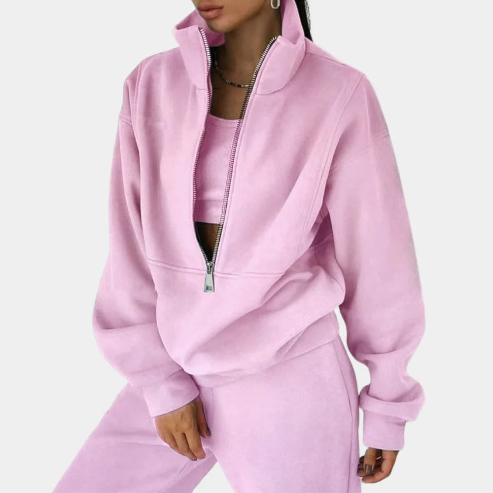 Jogging Suit Two-Piece with Half Zip Vest and Loose Fit Pants, Breathable Fabric