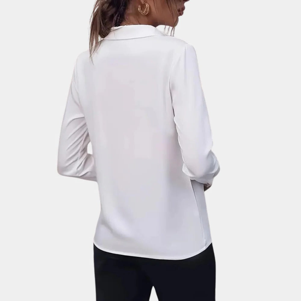 Women's Tailored Collar Blouse with Button Front and Fitted Waist