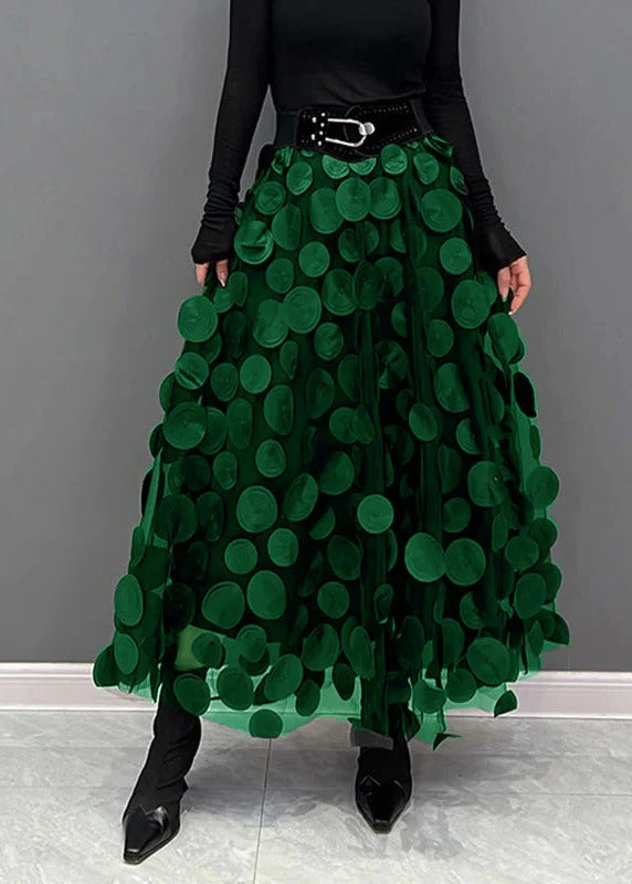 Polka Dot Tulle Skirt with Elastic Waist and Flowing Patchwork Design