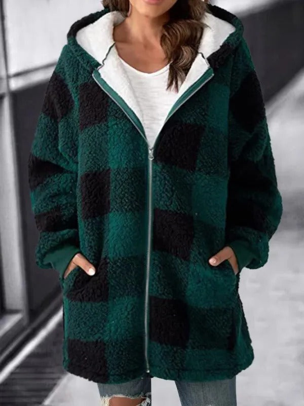 Women's Hooded Fleece Cardigan with Relaxed Fit and Long Sleeves