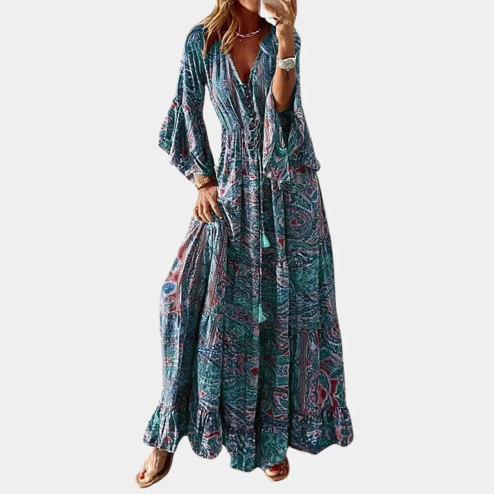 Women's Ankle Length Polyester Dress with Figure Following Silhouette