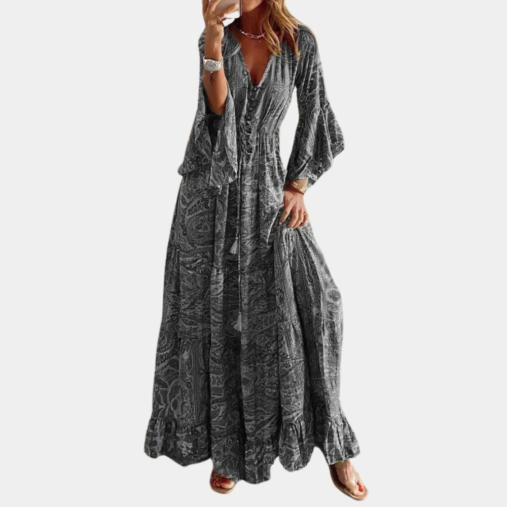 Women's Ankle Length Polyester Dress with Figure Following Silhouette