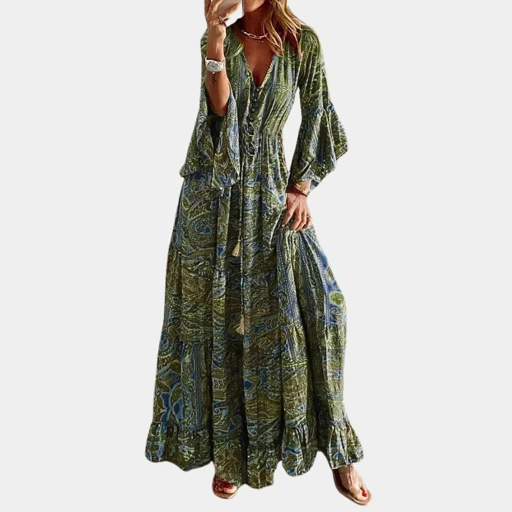 Women's Ankle Length Polyester Dress with Figure Following Silhouette