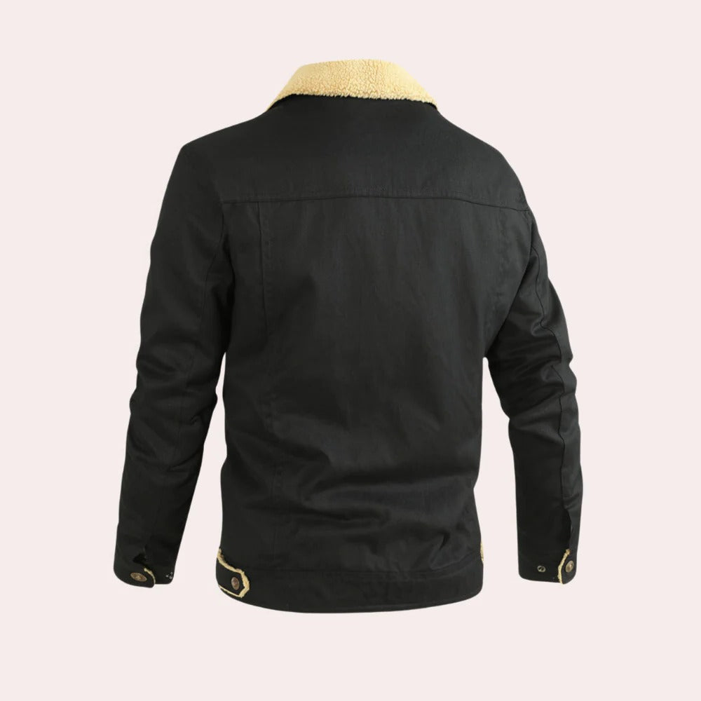 Men's Bomber Jacket with Ribbed Knit Trim and Front Zipper, Vintage Winter Style