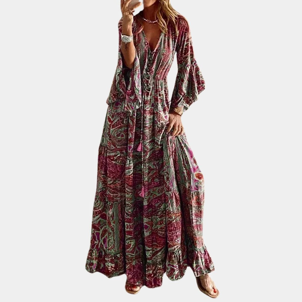 Women's Ankle Length Polyester Dress with Figure Following Silhouette