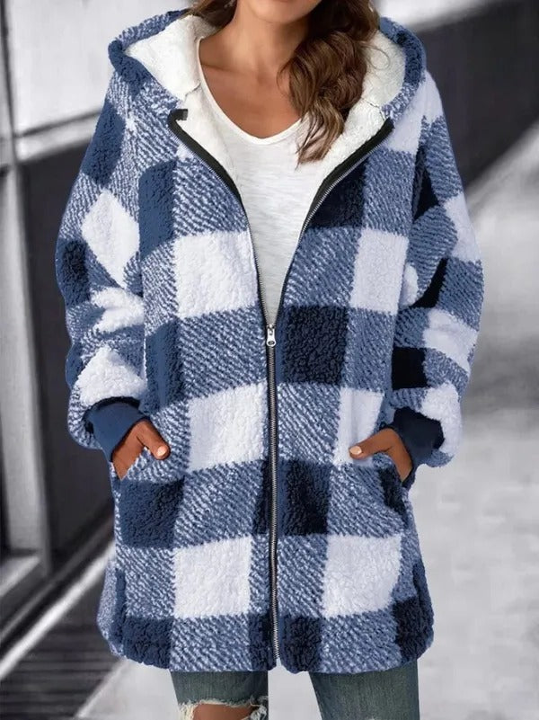 Women's Hooded Fleece Cardigan with Relaxed Fit and Long Sleeves