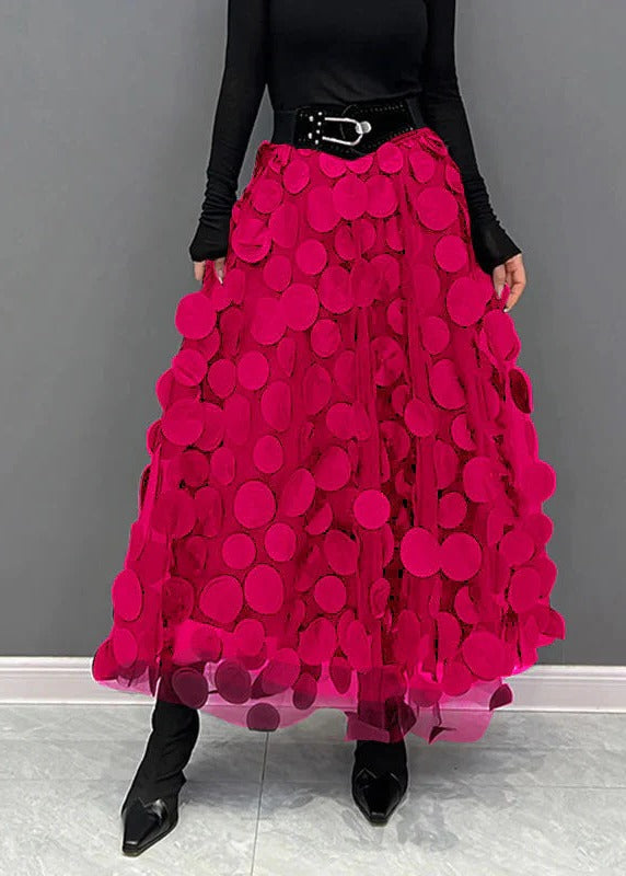 Polka Dot Tulle Skirt with Elastic Waist and Flowing Patchwork Design