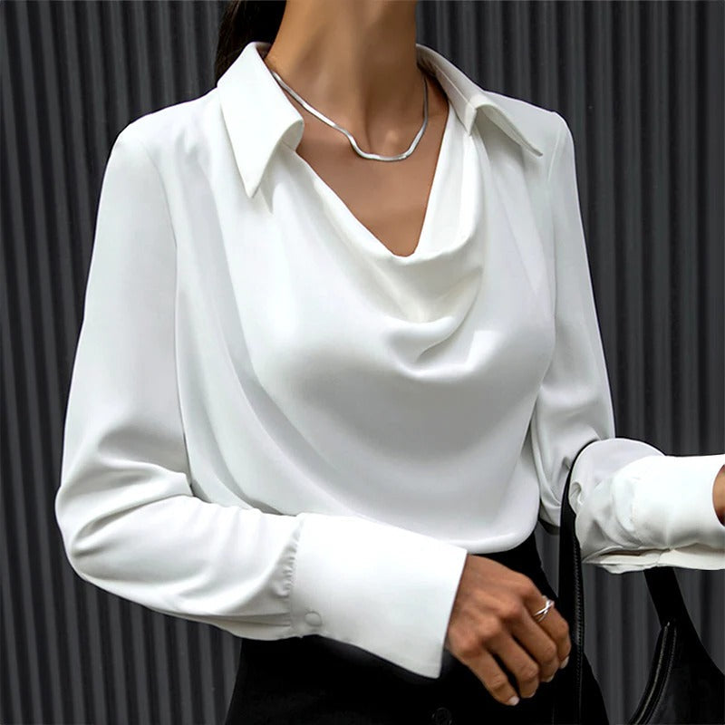 Women's Silk Blouse with Ruffled Detail and Breathable Fabric for Office Wear