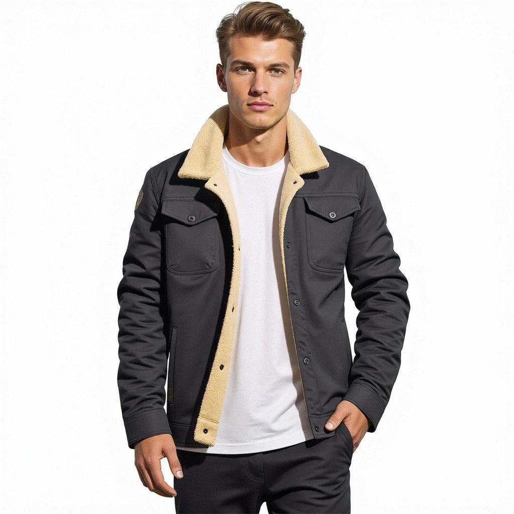 Men's Bomber Jacket with Ribbed Knit Trim and Front Zipper, Vintage Winter Style
