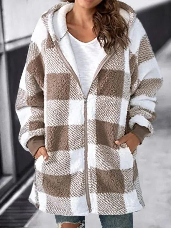 Women's Hooded Fleece Cardigan with Relaxed Fit and Long Sleeves