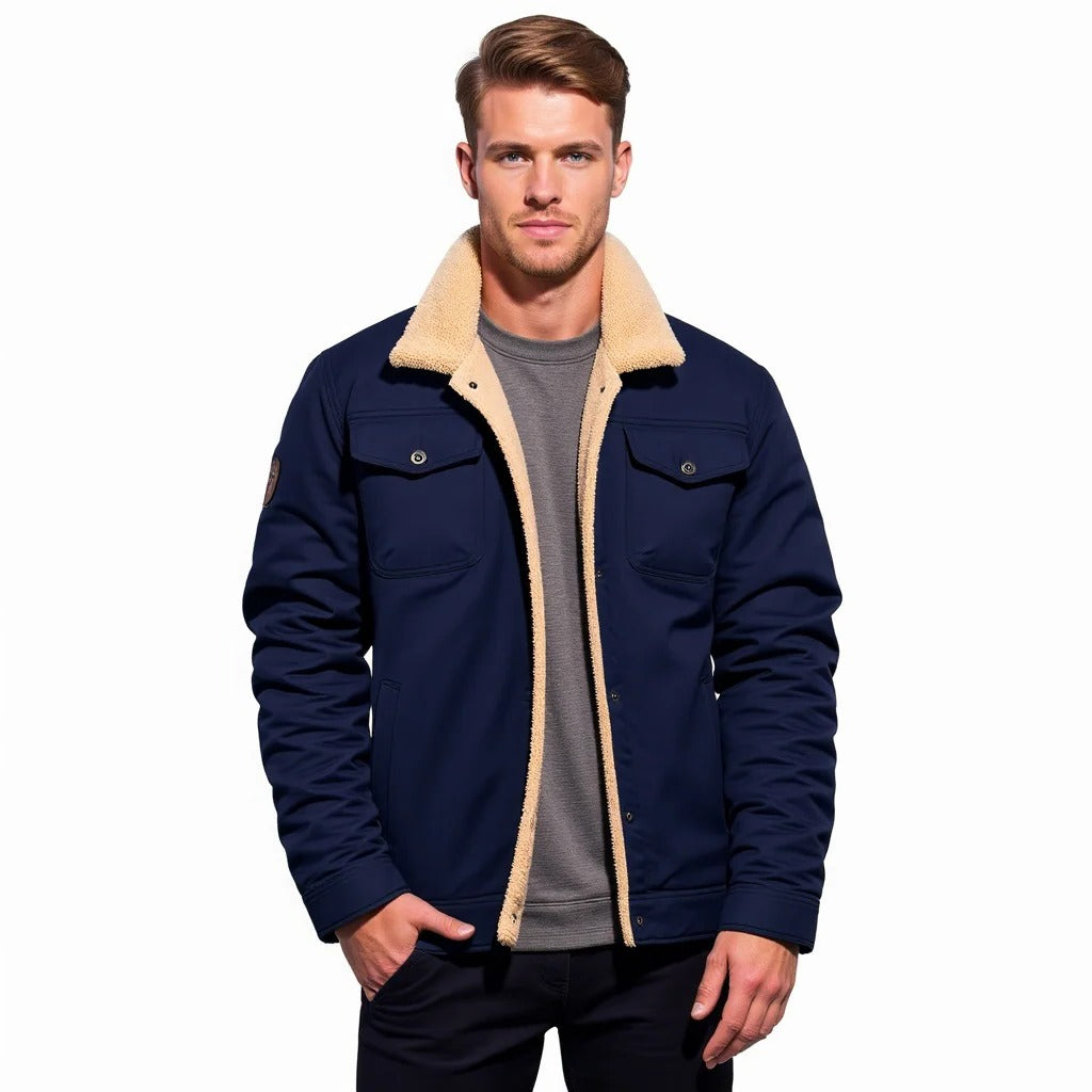 Men's Bomber Jacket with Ribbed Knit Trim and Front Zipper, Vintage Winter Style