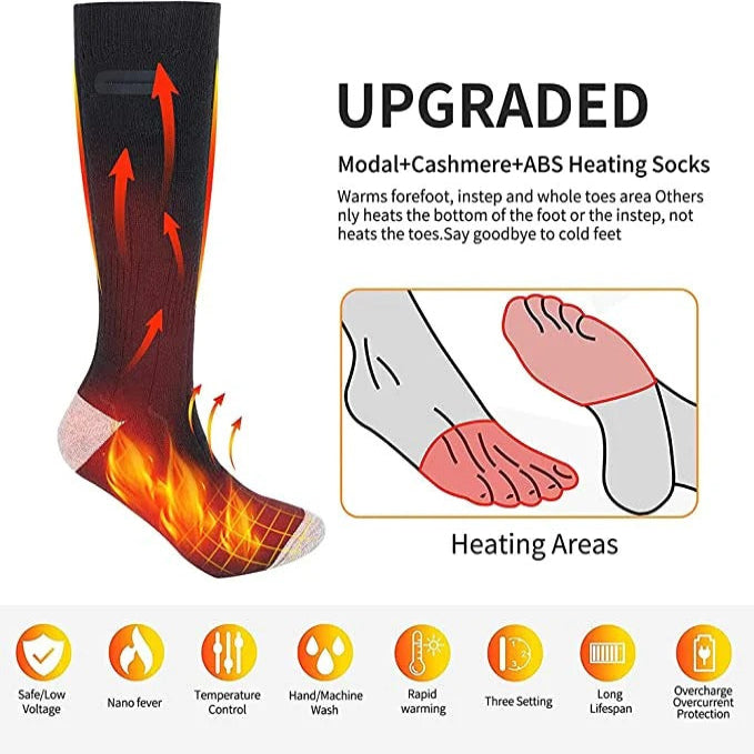 Rechargeable Heated Socks with Three Temperature Settings and 8-Hour Battery