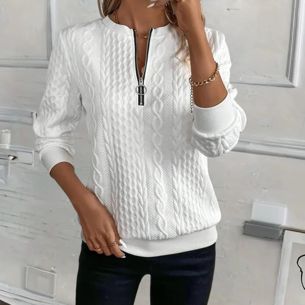 Women's Textured Pullover Sweater with Relaxed Fit and Raised Knit, Three Season Wear