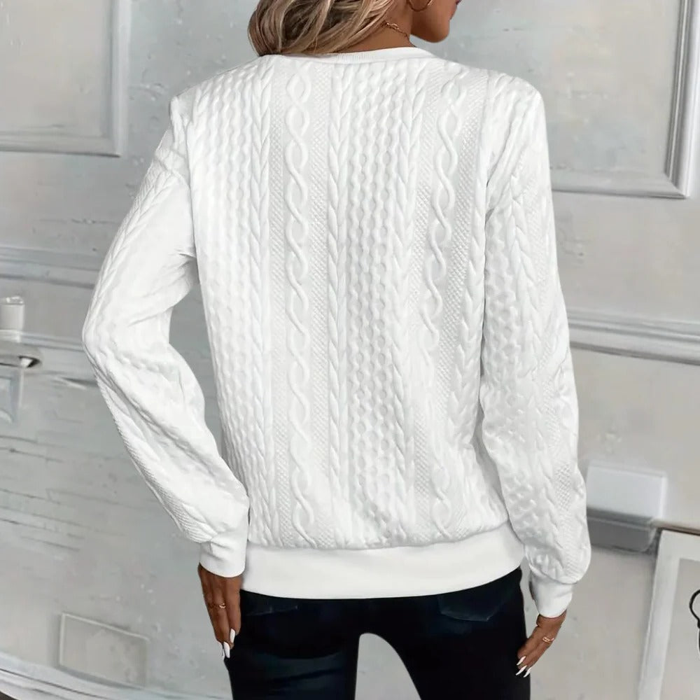 Women's Textured Pullover Sweater with Relaxed Fit and Raised Knit, Three Season Wear