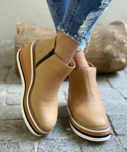 Womens Low Ankle Boots with Side Zipper and Reinforced Grip Sole