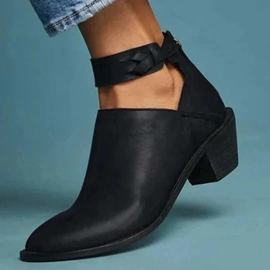 Womens Cutout Heeled Ankle Boots