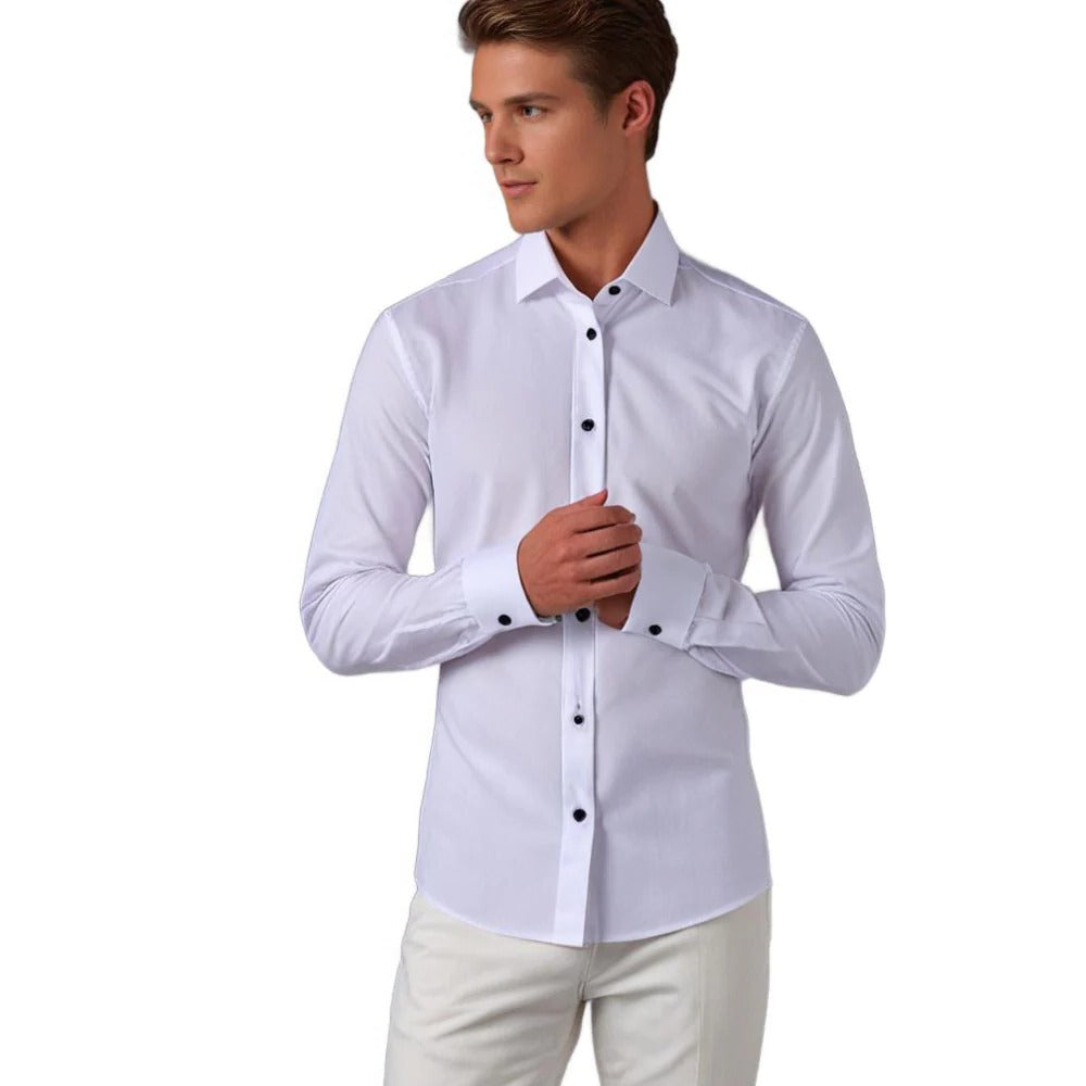 Men's Stretch Shirt with Breathable Fabric and Formal Casual Versatility