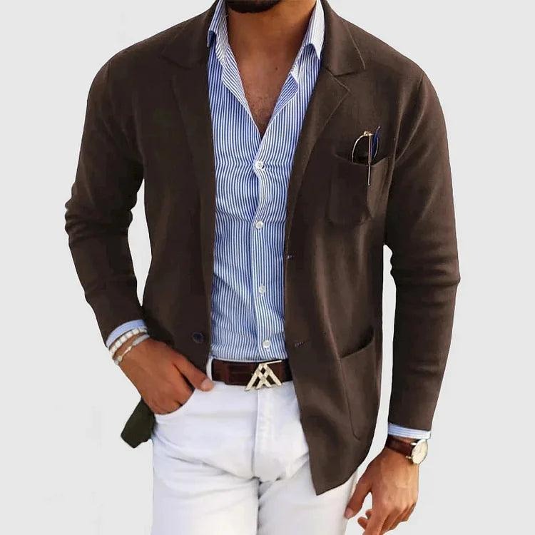 Slim Fit Cotton Blend Blazer with Lapel Collar and Single Breasted Closure