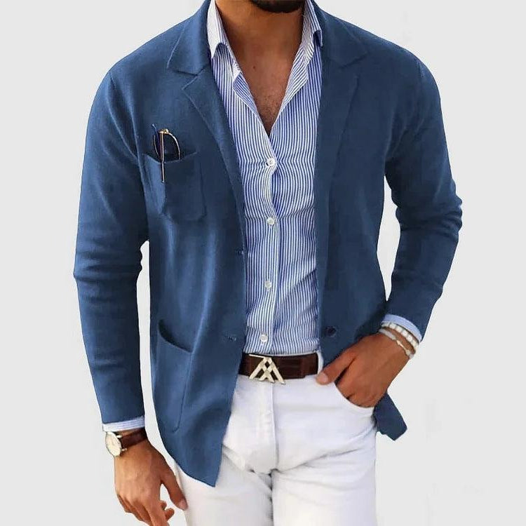Slim Fit Cotton Blend Blazer with Lapel Collar and Single Breasted Closure