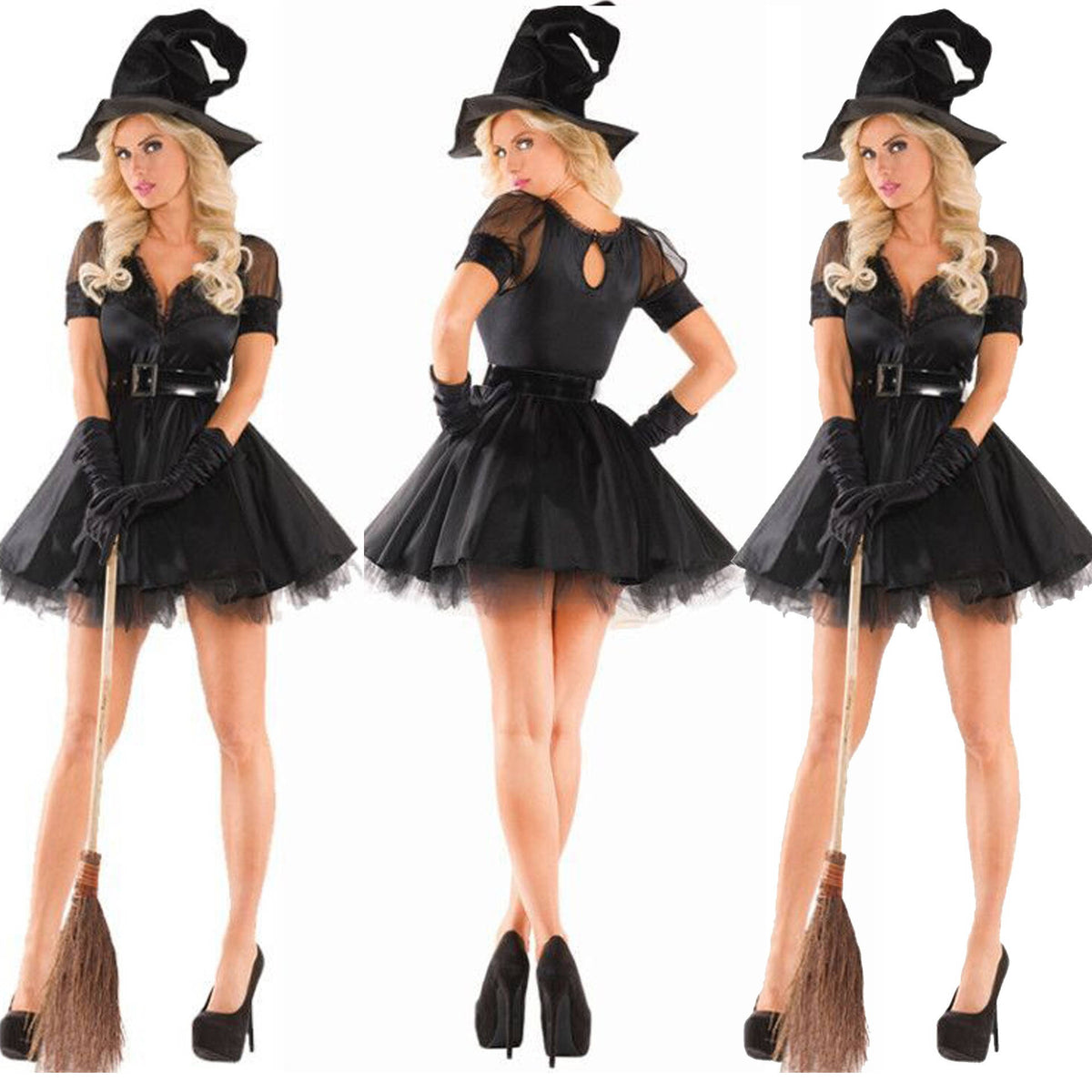 Witch Halloween Costume for Women, Corset Dress with Hat for Halloween Parties and Cosplay Events